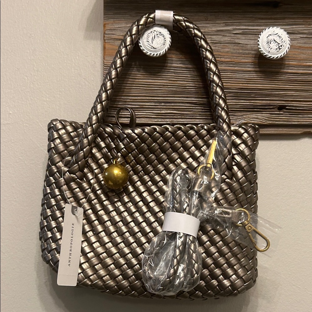 Anthropologie Metallic Woven Mini Tote purse
